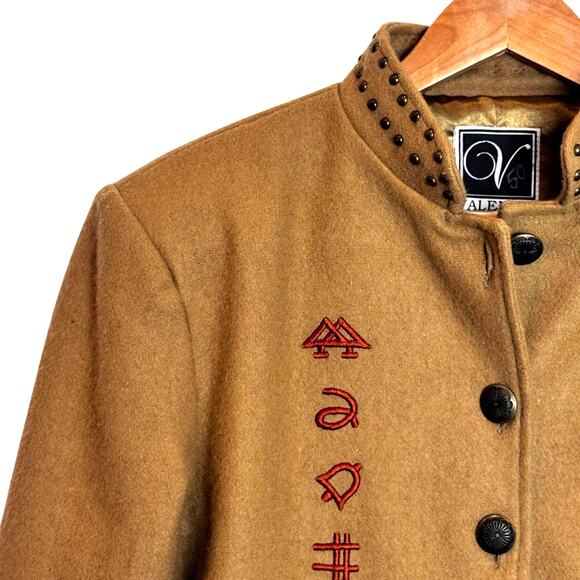 Valencia Wool Western Cowboy Embroidered Jacket Womens L Tan Studded Rodeo Coat - Picture 3 of 16
